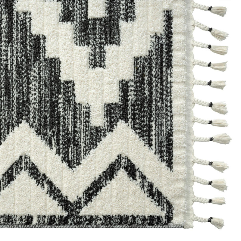 Tapis noir / blanc Lauri Southwestern, Rectangle 6 pi x 9 pi