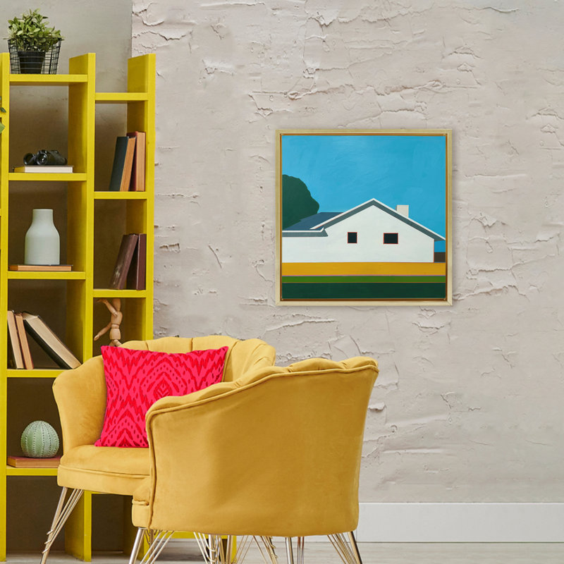Cadre flottant Sunkissed Suburbia House, design par Jan Weiss, H 25 po x l 25 po, Cadre flottant métallique doré