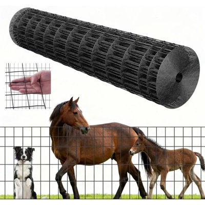 4 ft x 100 ft Black PVC Coated Welded Wire Fence, 2 x 4 in Mesh, 15 Gauge Galvanized Steel Roll for Farm, Garden and Animal Enclosure