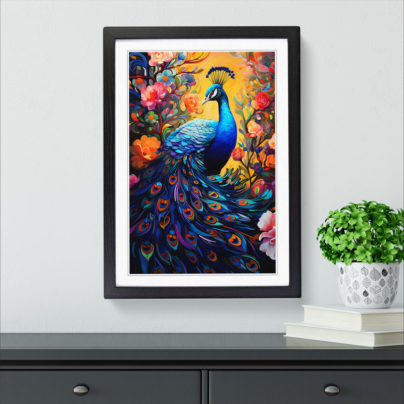 Peacock Neo-Plasticism - Framed Print, Black Framed, 34cm H x 25cm W x 2" D