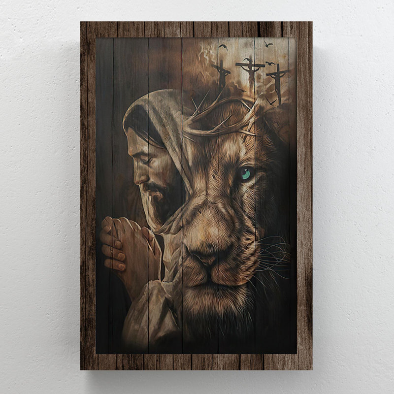«Jesus Praying And Lion», œuvre d'art graphique sur toile tendue, H 20 po x l 16 po x P 2 po