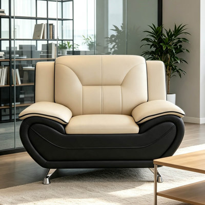 61" modern contemporary faux leather loveseat with cushioned armrests and stainless steel legs for living room, apartment