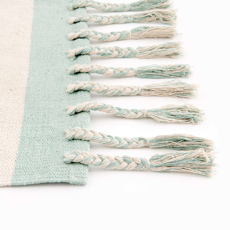 Tapis de couloir rayé en coton tissé à la main bleu marine / blanc, Rectangle 2 pi x 3 pi 1 po