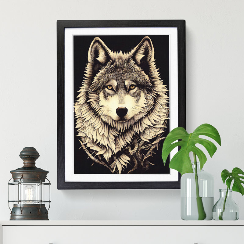 Wolf Decoupage - Single Picture Frame Print, 46cm H x 34cm W x 2cm D, Oak