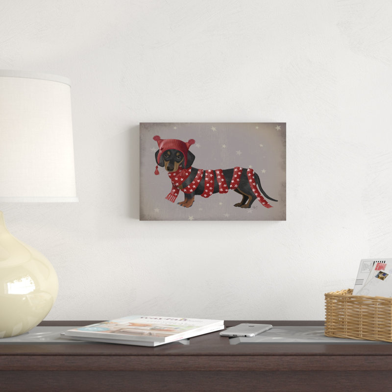 «Dachshund And Long Scarf» par Fab Funky - impression sur toile tendue, H 8 po x l 12 po