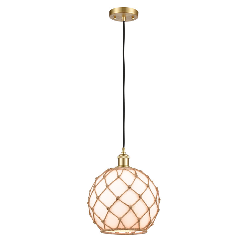 Luminaire suspendu sphère 1 lumière Tobey, Blanc / Brun, H 133 po x l 10 po x P 10 po, Or satiné