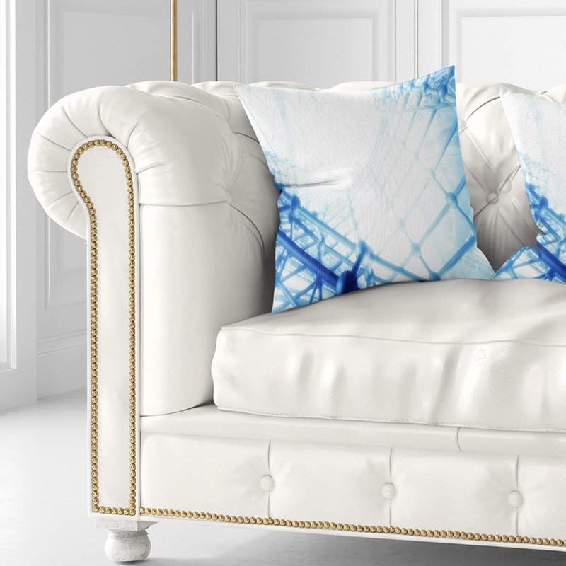 Motif 3D abstrait bleu - Coussin imprimé abstrait, 16 po x 1 po, Carré