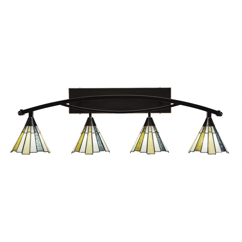 Barre d'éclairage de salle de bain à 4 lumières Eisenhauer Bow avec verre de glace de mer 7 po, Bronze, Mer glacée