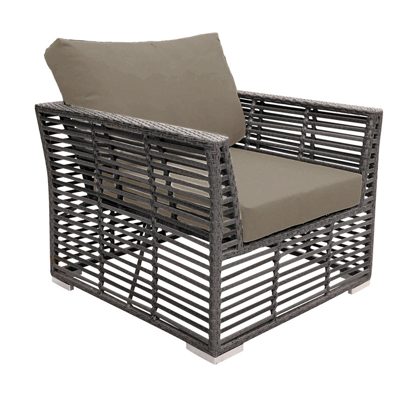 Graphite Wicker Outdoor Lounge Chair with Cushions, Spectrum Graphite Sunbrella® Plainweave