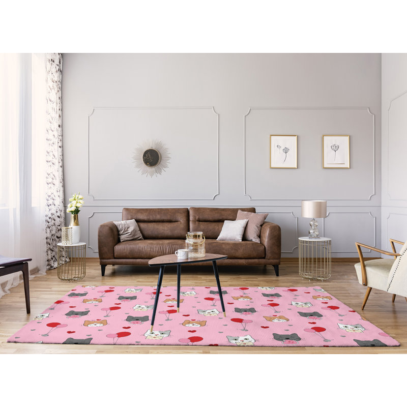 Tapis rose/gris/rouge fait main, Rectangle 4 pi x 6 pi