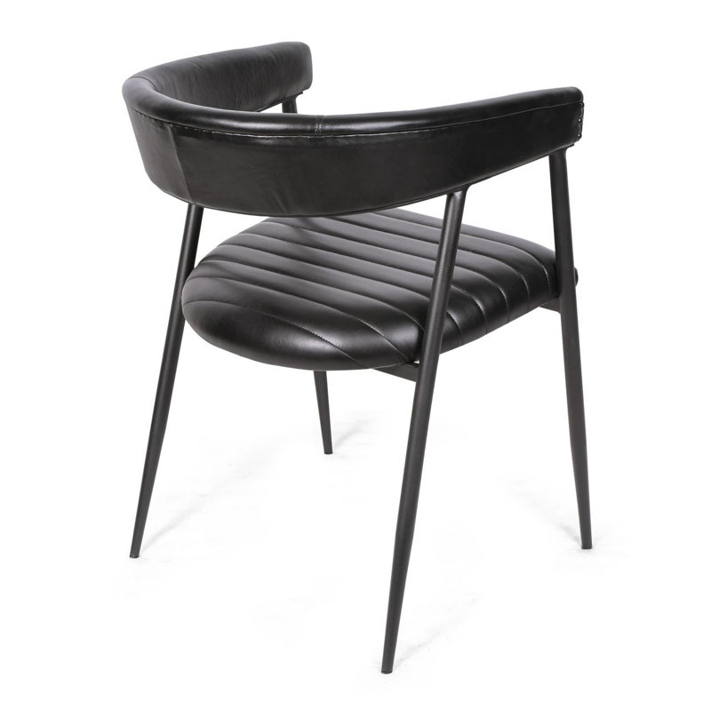 49cm H Genuine Leather Upholstered Dining Chair, Black
