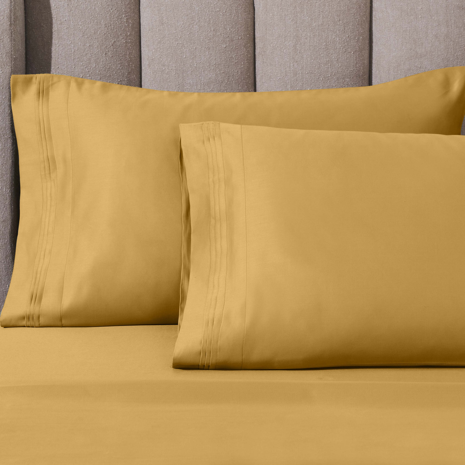 Arling Cotton Pillowcase, Gold, Standard Pillowcase
