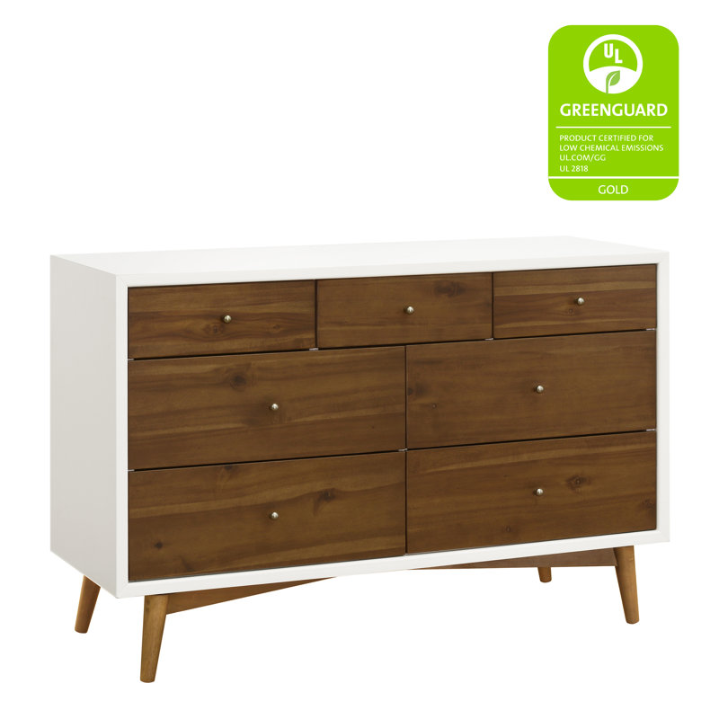 Palma 7-Drawer Assembled Double Dresser, Warm White/Natural Walnut