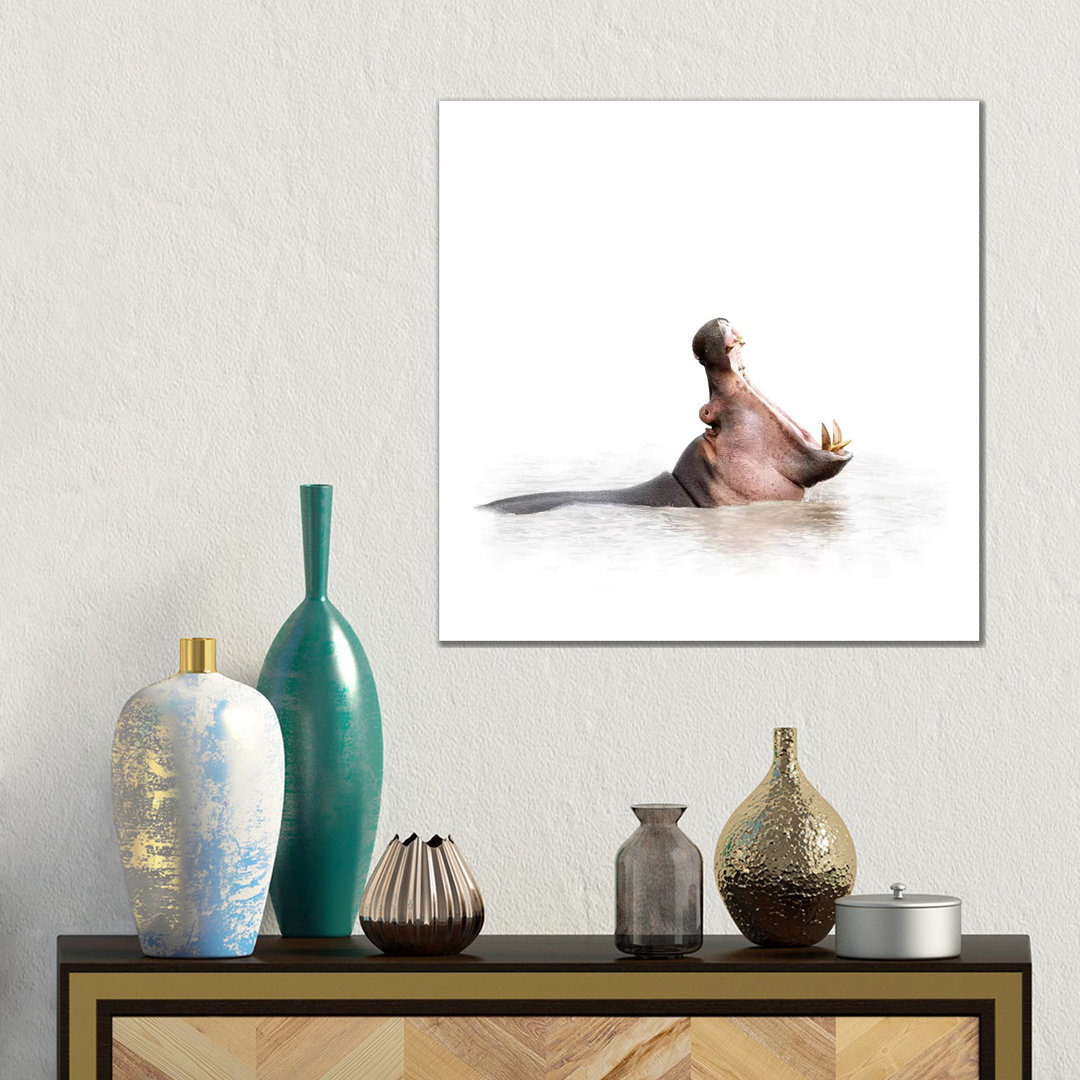 Hippo Mouth Wide Open Isolated On White von Susan Richey - Gallery- Giclée on Canvas