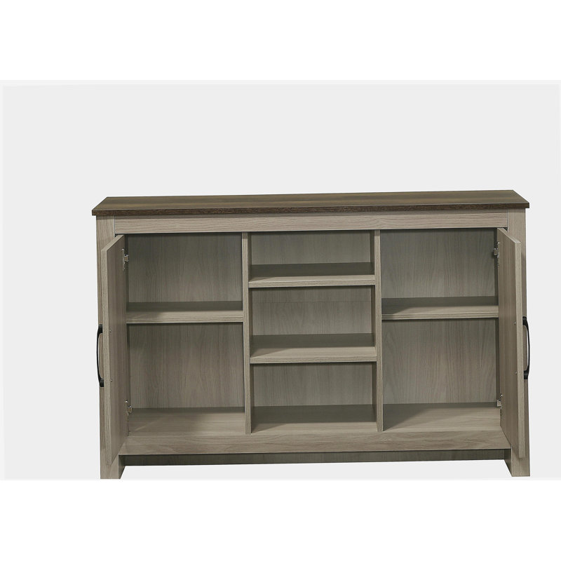 Nyla 47"W Gray Oak Console Table, Buffet Table, Sideboard with Shelves and Cabinet Doors