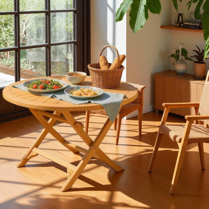 Stylish Janay Round 120cm Outdoor Dining Table – Folding Teak 6 - Person Table for Garden, Patio, or Terrace Seating