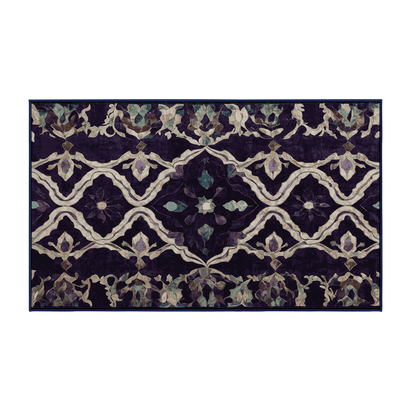 Machine Washable Purple Area Rug, Rectangle 4' x 6'
