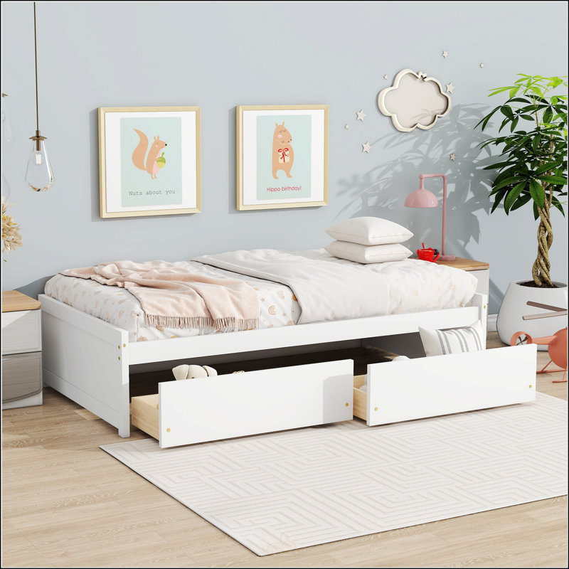 Lit simple avec 2 tiroirs, Blanc