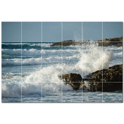 Waves Photo 4.25'' x 4.25'' Satin Ceramic Decorative Mural