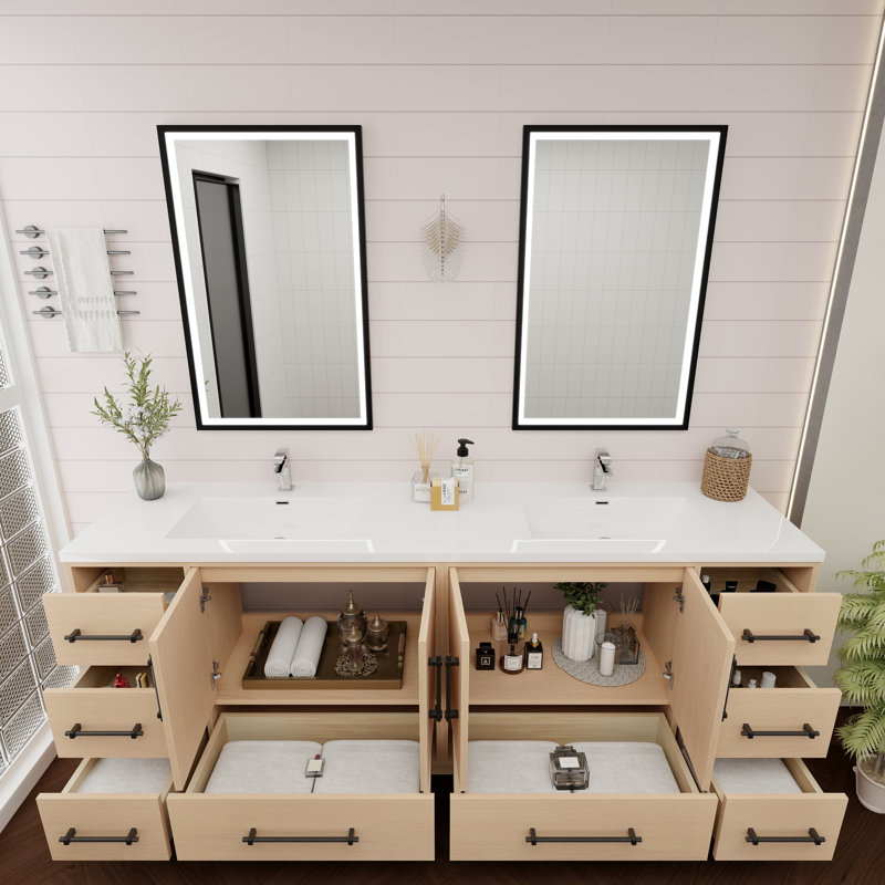 Victoria 83.5'' Double Bathroom Vanity with Acrylic Top, Yellow Oak