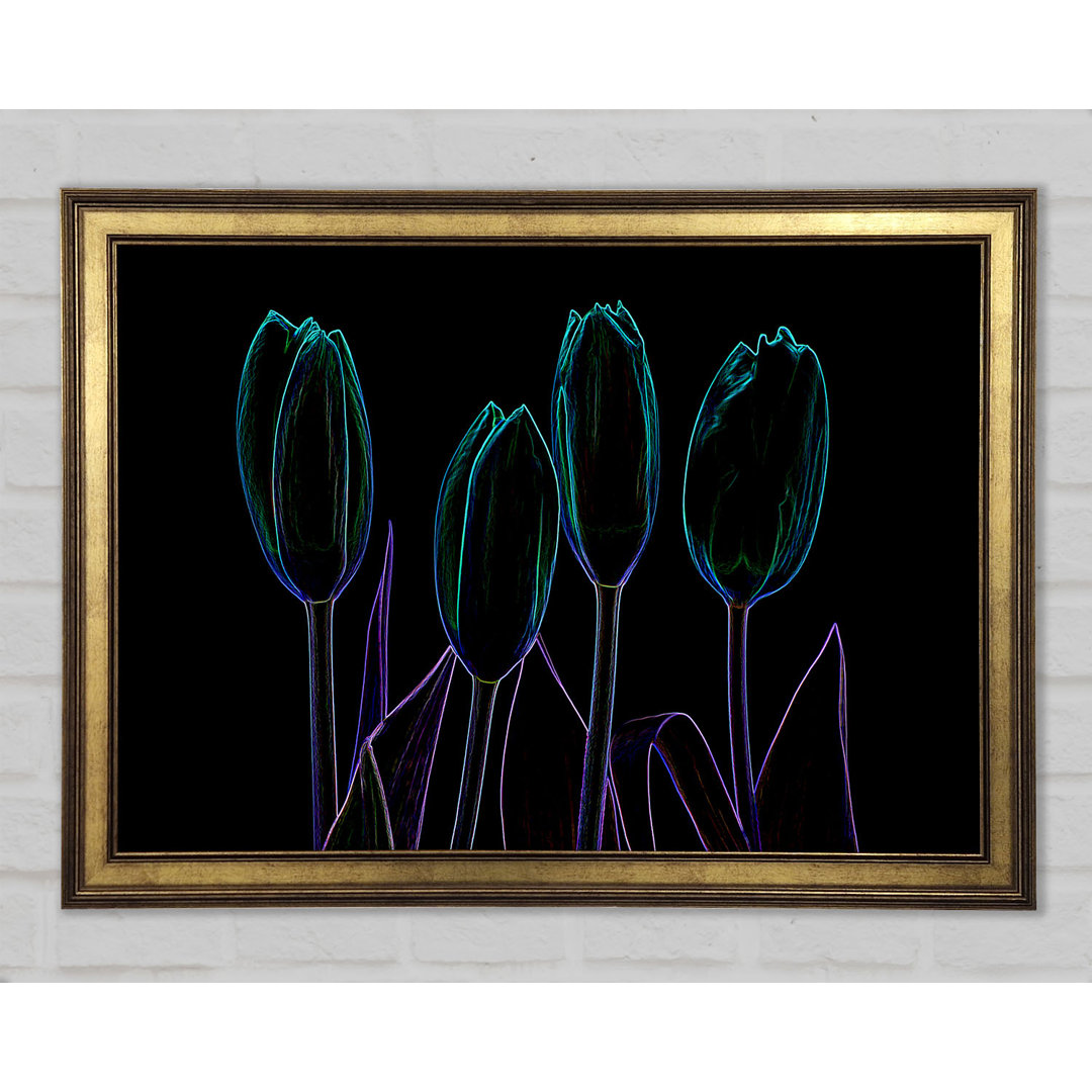 Gerahmtes Leinwandbild Abstract Neon Floral 30