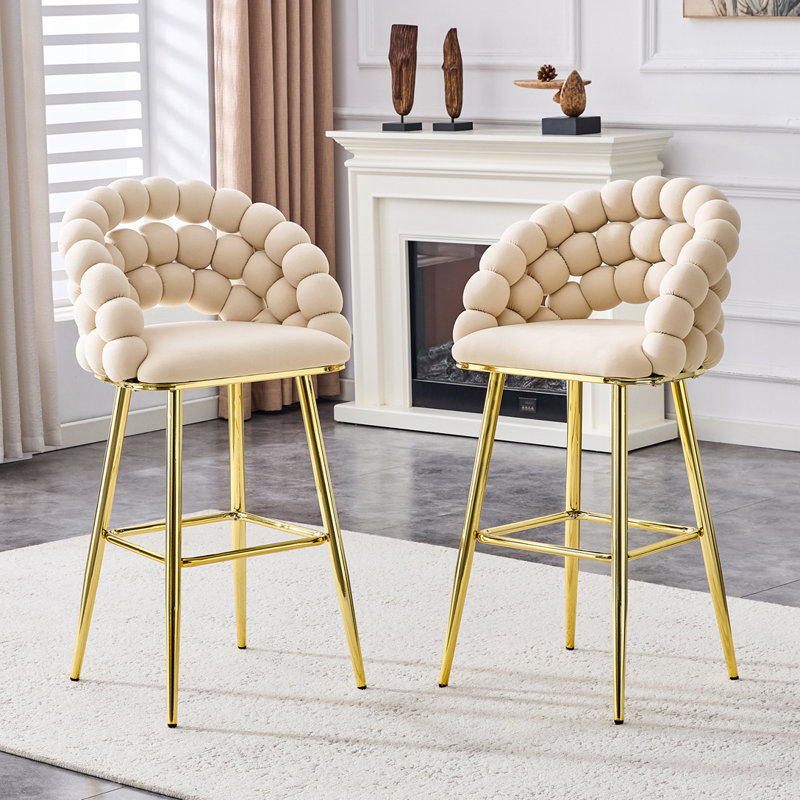 Ensemble de 2 tabourets de bar en velours beige