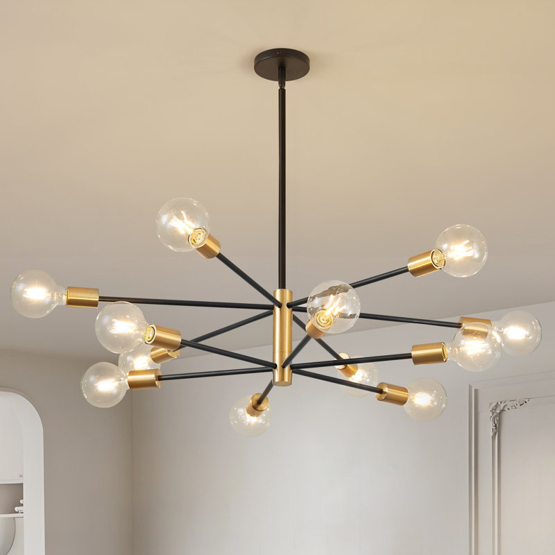 Croner Dimmable Sputnik Chandelier, 50"H x 33.4"W x 33.4"D, 12, Black/Gold
