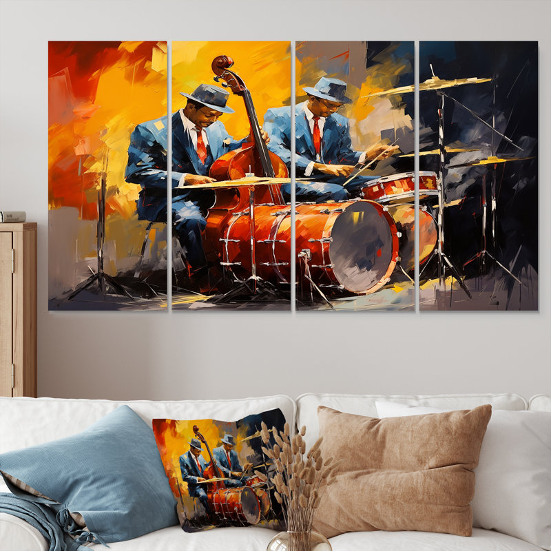 Ensemble de 4 pièces de Blue Wall Jazz Duo Drums - Musician, H 28 po x l 48 po