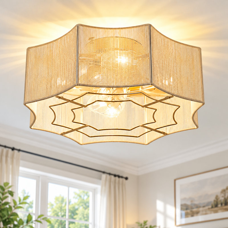 Ventilateur de plafond en cage 19,3 po avec abat-jour en corde, ensemble d'éclairage et télécommande Boho