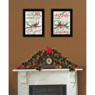 «All Hearts Come Home for Christmas», vignette 2 pièces par Artisan Cindy Jacobs, reproduction encadrée prête à accrocher, cadre noir