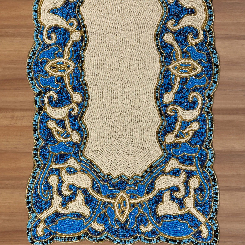 Afred Embroidered Beaded Table Runner for Christmas Decor, Handmade Elegant Dining & Coffee Table Accent, 54" Rectangle