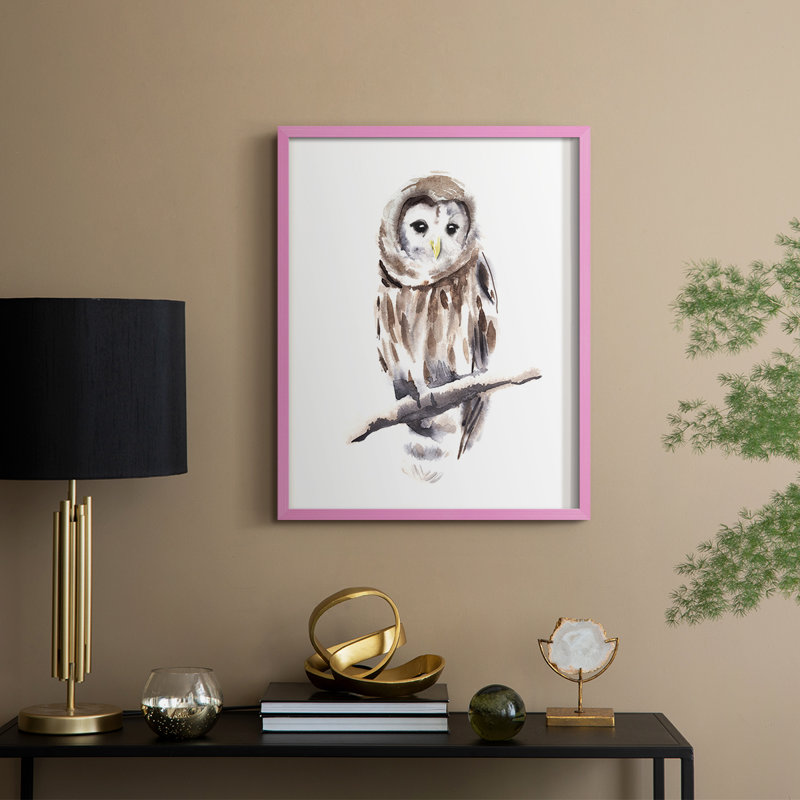 «Barred Owl Impressions I», reproduction encadrée - bois massif, Rose, H 21 po x l 17 po
