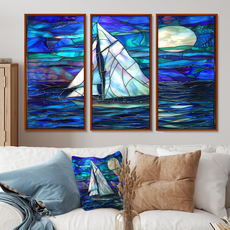 Amarre - ensemble d'art mural bateau, H 28 po x l 36 po x P 1 po, Cadre flottant brun