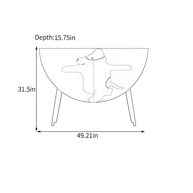Armoire semi-ronde en noyer avec poignées en métal