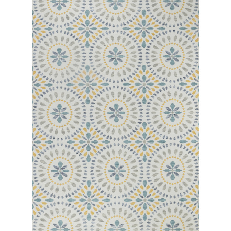 Outdoor Modern Boho Light Grey Dark Teal Rug, Rectangle 200 x 275cm