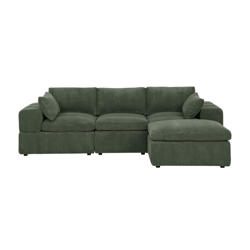 Plainesshi Corduroy Modular Sectional, Dark Green Corduroy