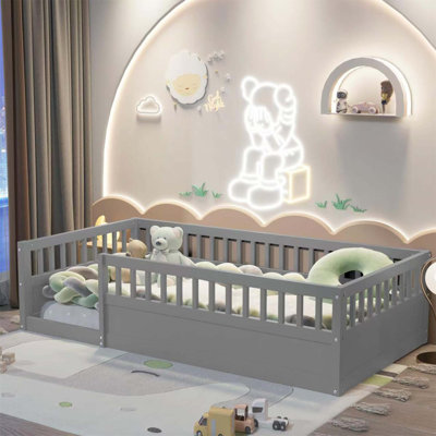 Floor Bed Frame With Fence Wood Kids Floor Beds Frame For Bedroom Playroom