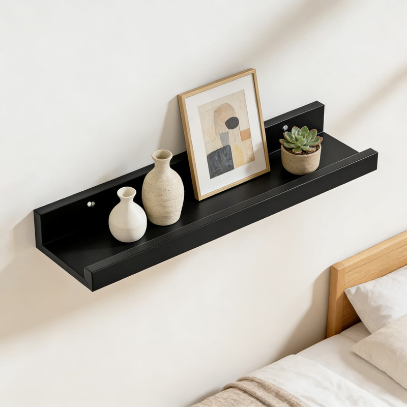 Ensemble de 8 tablettes à rebords flottantes avec rebord de sécurité, profondeurs variables pour présentation en couches, rangement mural facile pour photos, livres et décorations