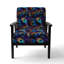 Fauteuil rembourré glamour bleu et mauve avec plumes de paon