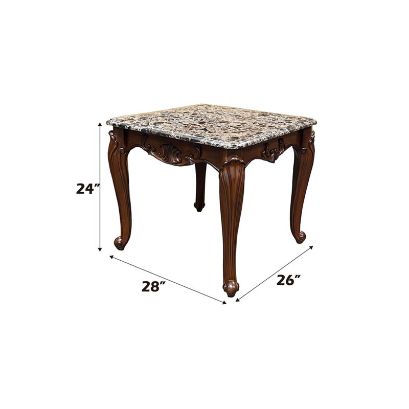 Table de bout Nayla, plateau en marbre naturel et finition cerisier