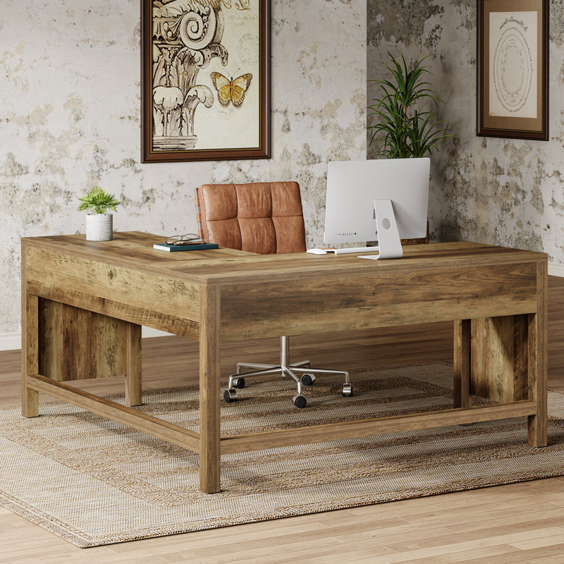 L-Shaped Computer Desk, Rustic Executive Office Table Workstation