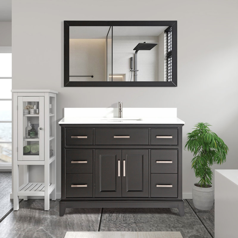 Meuble-lavabo simple avec miroir l 60 po x P 22 po x H 36 po Surina, Espresso