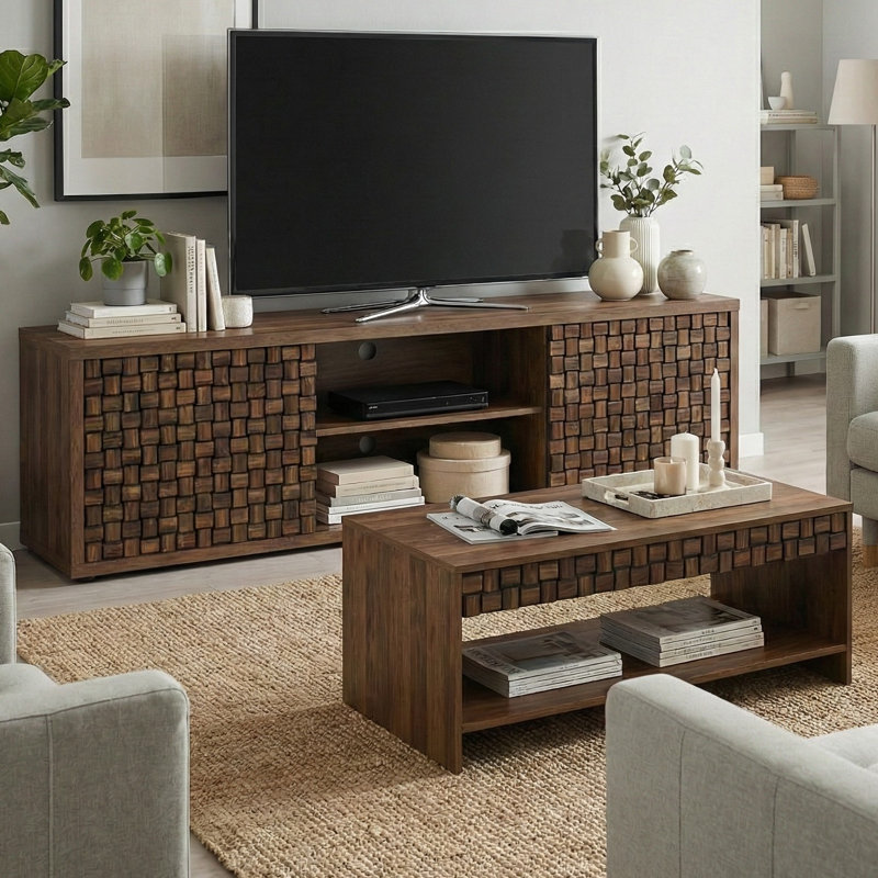 Ensemble 2 pièces meuble télé avec portes texturées Irwin