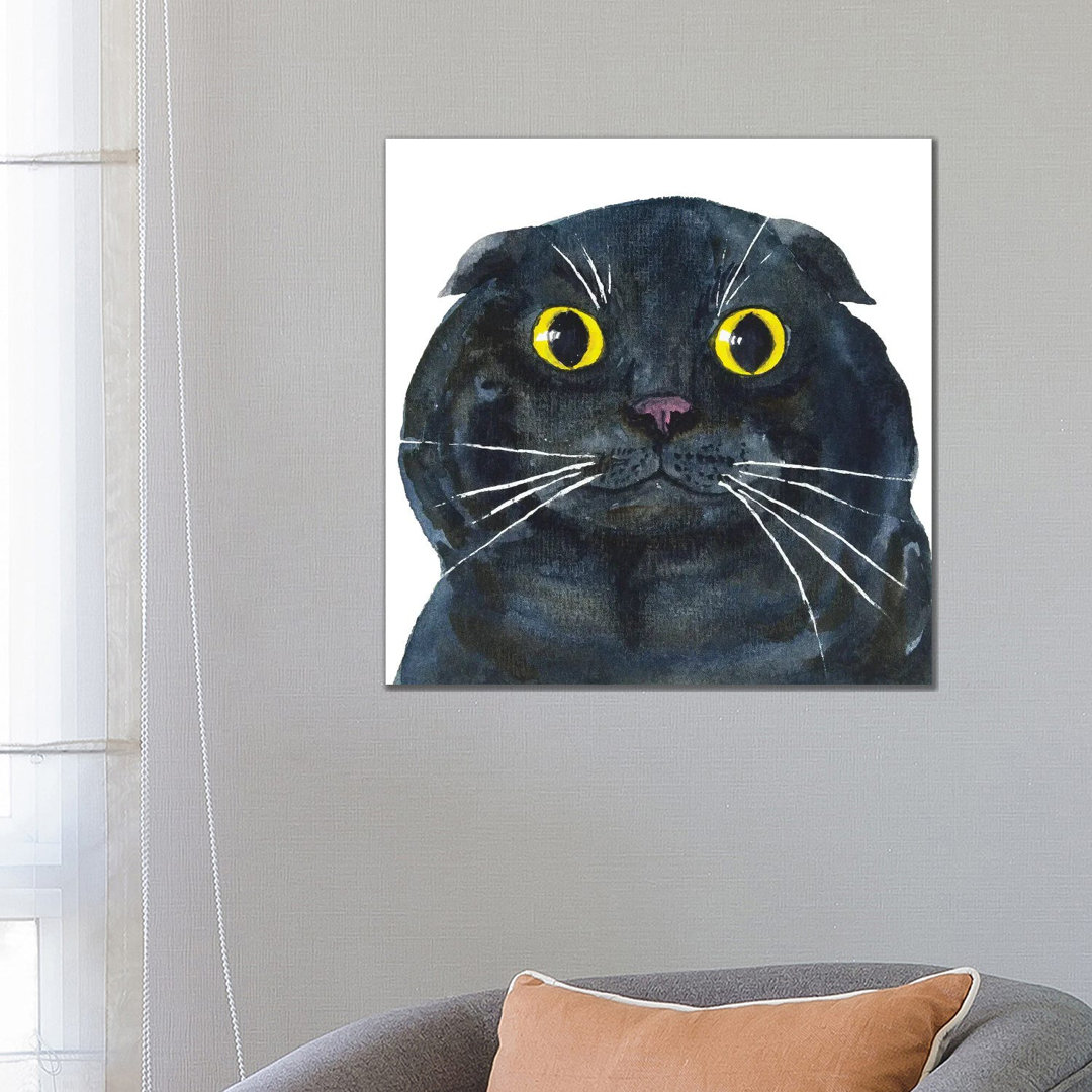 Fat Scottish Fold Black Cat by Alexey Dmitrievich Shmyrov - Wrapped Canvas Print
