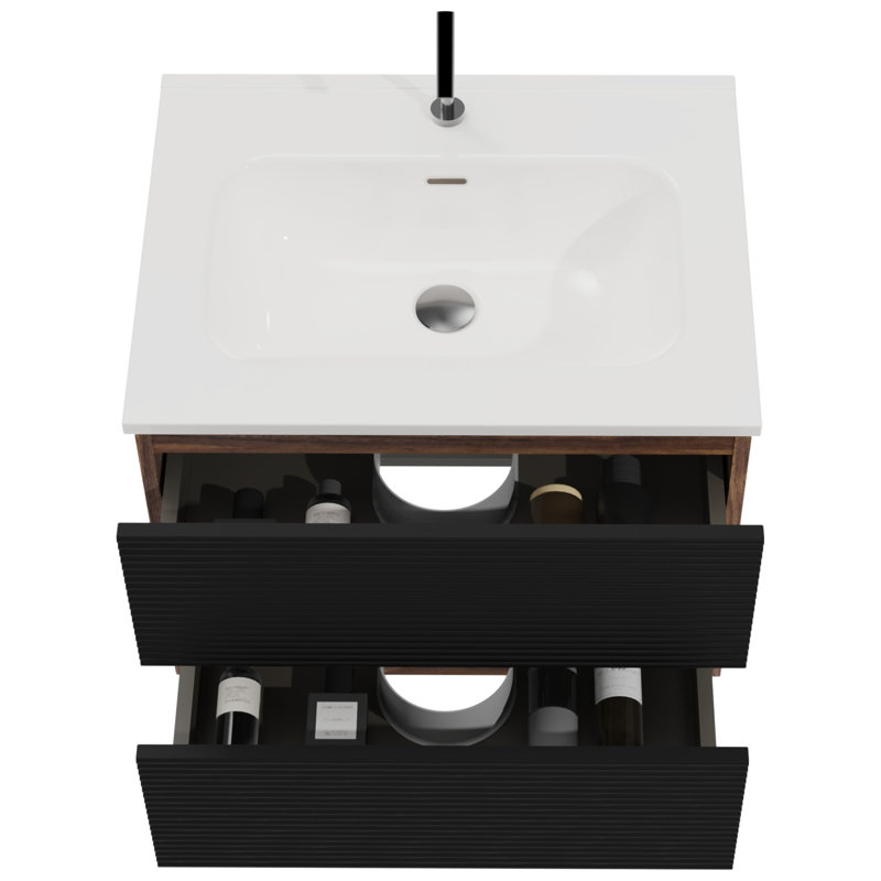 Meuble-lavabo mural de 24 po avec lavabo en céramique intégré et grand rangement, parfait pour les salles de bain modernes