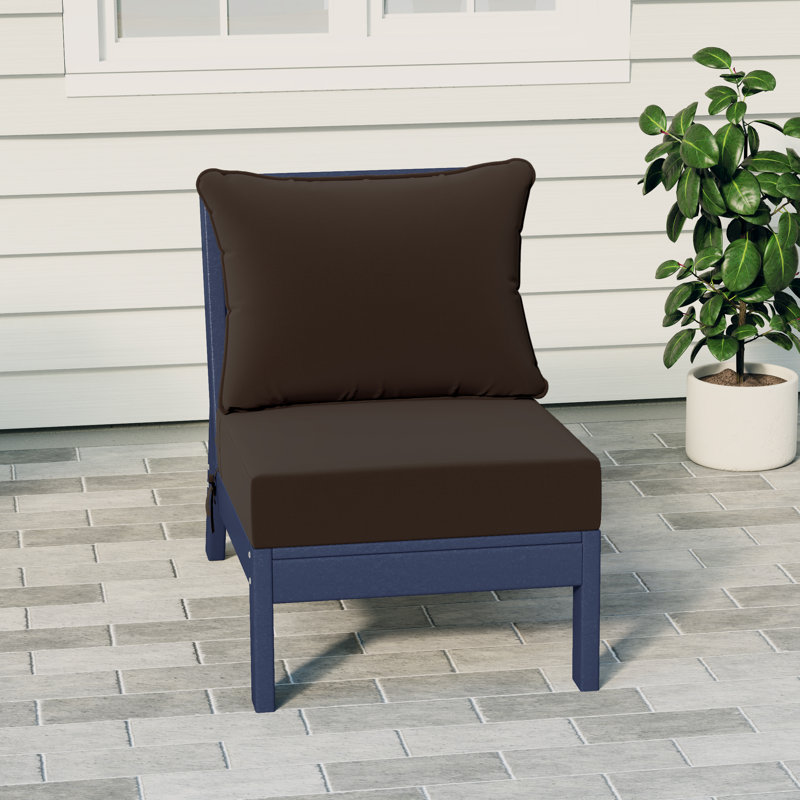 Deep Seating Armless Chair With Cushions, Brown, Navy Blue