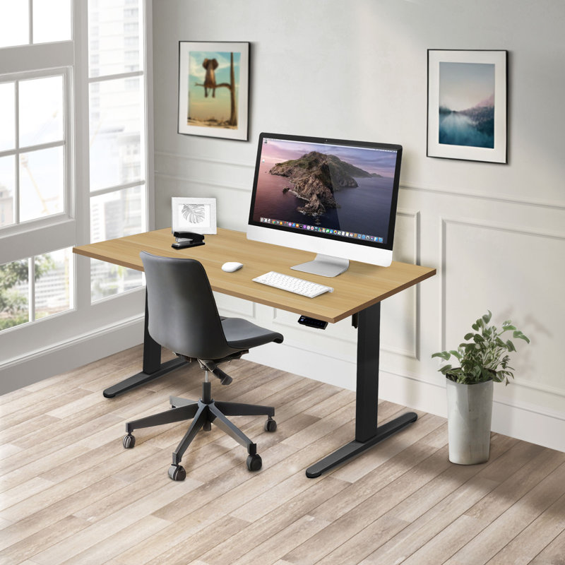 Bureau assis-debout électrique avec plateau Mount-it, érable noir, Maple