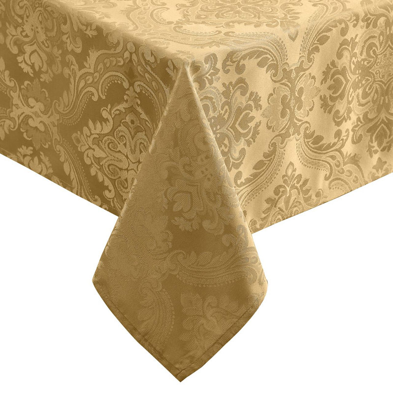 Corson Woven Damask Jacquard Polyester Tablecloth, Gold, 120" L x 60" W Rectangle