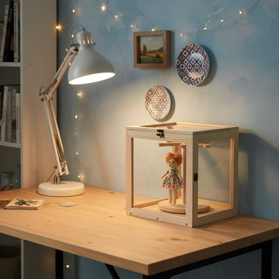 Rotating Display Case for Hanging Dolls, Suspended Doll Showcase with Turntable