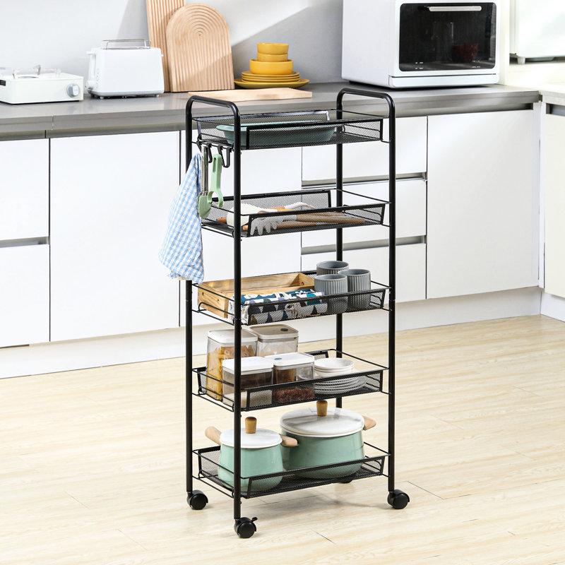 Chariot de rangement roulant à 5 niveaux - Métal avec amovible pour toutes les pièces de couleur noire amovible